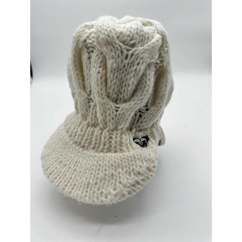 Roxy Womens Ivory Cable Knit Brim Beanie Hat P449B14 Cream Y2K Style One Size